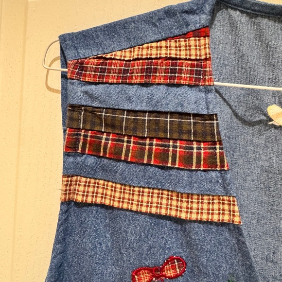 VTG Bobbie Brooks Womens Denim Blue Vest Cherries Apples Jars Plaid Trim XL - Picture 4 of 14
